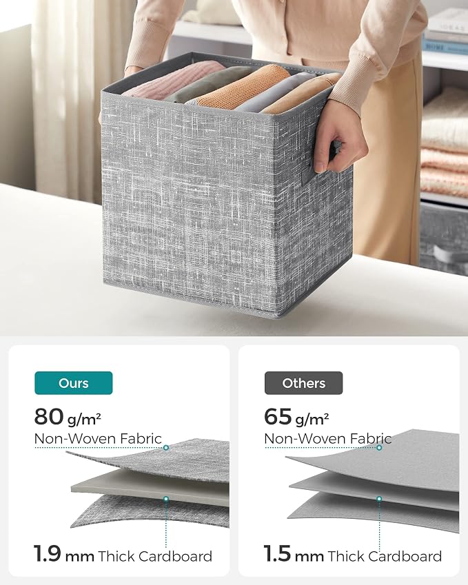 SONGMICS Storage Cubes, 11.8-Inch Non-Woven Fabric Bins with Double Handles, Set of 6, Closet Organizers for Shelves, Foldable, for Clothes, Cattail Gray UROB030G01 - Image 7