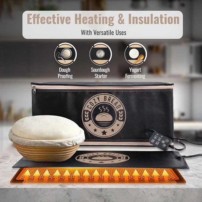 Cozy Bread® Proofing Mat & Insulation Box | Thermostat Controlled Sourdough Bread Proofer Kit | Dough Fermentation Bundle, 10" x 21" | USA Brand - Image 6