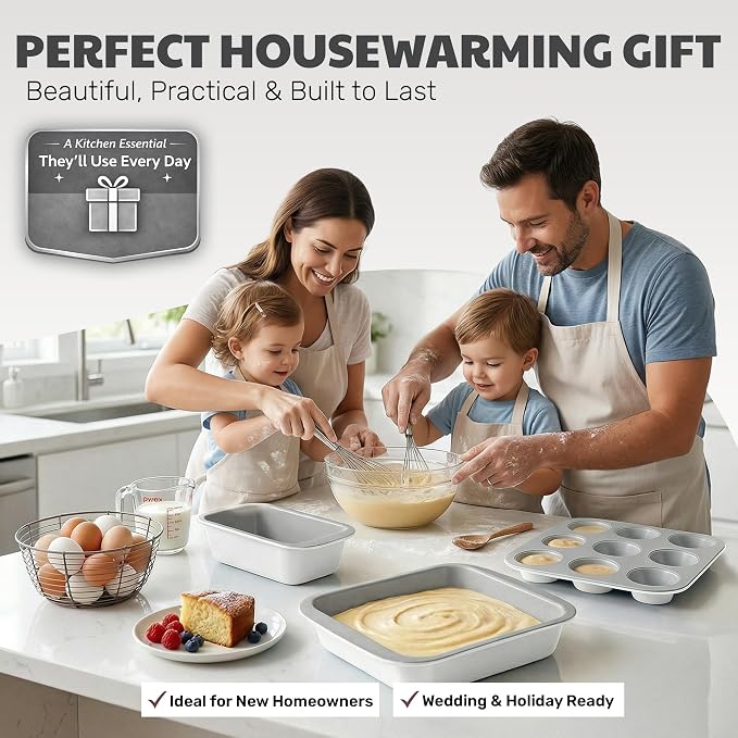 Gotham Steel 6 Pc Stackable Baking Pans Set, 70% Space Saving Design, Ceramic Bakeware Sets Non Toxic Made Without PFOA PFOS, with Baking Sheet Tray, Cake & Muffin Pans, Oven & Dishwasher Safe - Image 7