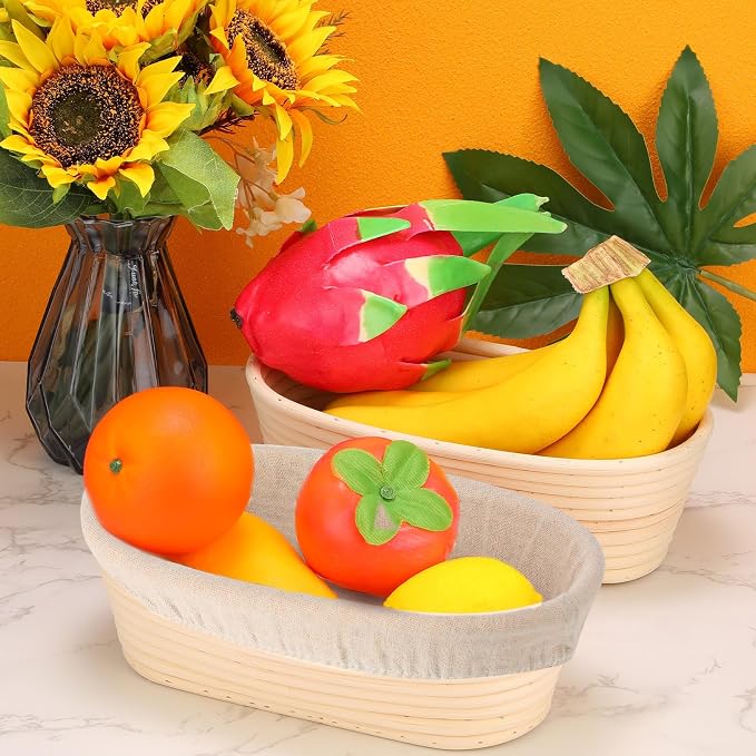 Gejoy 12 Set Bread Proofing Baskets Oval Shaped Banneton Dough Proofing Bowls Kit with Cloth Liner and Plastic Scraper Sourdough Proofing Basket for Home Sourdough Bakers Supplies (10 Inch) - Image 8