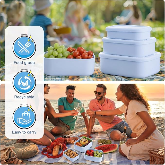 2 Sets of 6 Silicone Food Storage Containers, Reusable Lunch Bento Box with Lid, Hard Shell Storage Containers, Microwave Dishwasher Freezer Safe, 10 oz, 23.6 oz, 44 Ounce(Purple Blue) - Image 7