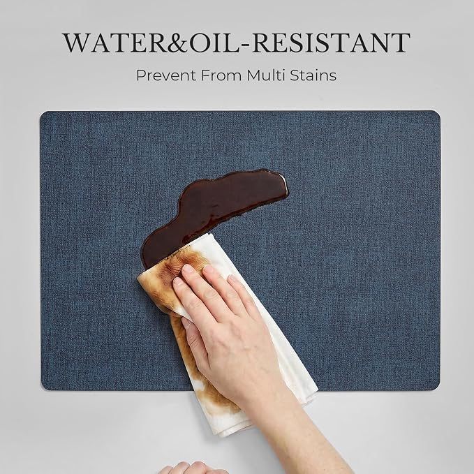 Romanstile Vinyl Placemats Set of 6, Reversible Faux Leather Heat Resistant Wipeable Table Mats, Waterproof Washable Non-Slip Table Placemats for Dining/Kitchen/Outdoor (Grey Nave Blue, 12" x 17") - Image 9