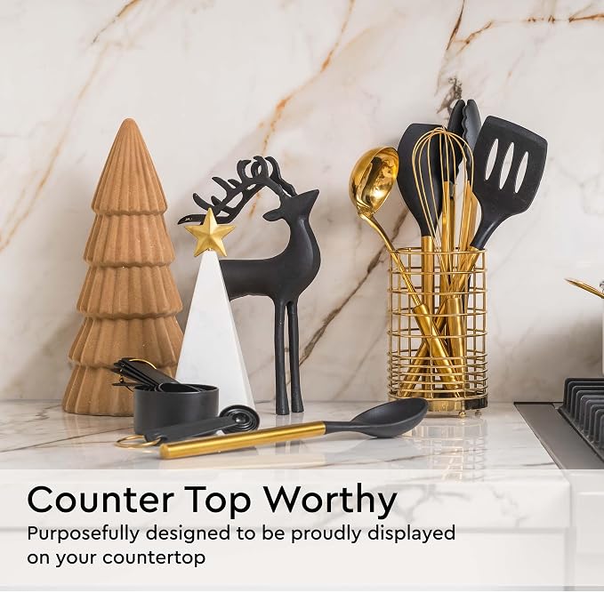 Styled Settings Black and Gold Kitchen Utensils Set with Holder, 7-Piece | Nonstick BPA-Free Silicone Cooking Utensils Set with Gold Utensil Holder, Luxury Kitchen Accessories - Image 9