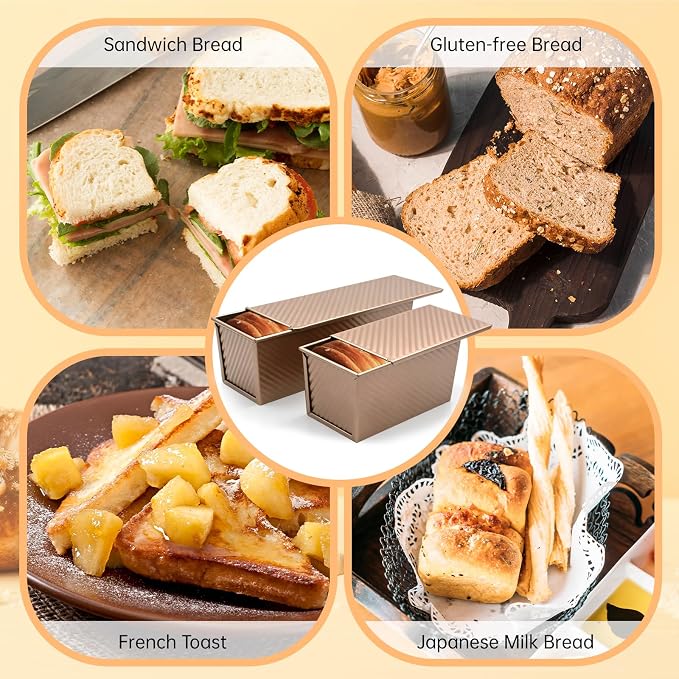2 Pcs Pullman Loaf Pan with Lid, 2.2LB & 1LB Non-Stick Bread Pan, Carbon Steel Loaf Pans with Silicone Spatula & Oil Brush, Baking Pans Set for Homemade Bread, Square Toast Mold for Sourdough Bakeware - Image 7