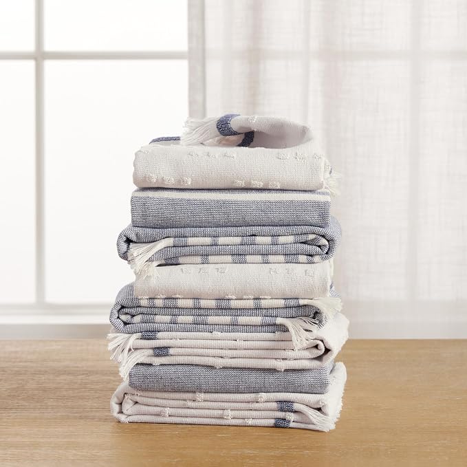 KitchenAid Vintage Stripe Kitchen Towels 8-Pack, Absorbent 100% Woven Cotton, Ink Blue/Ivory, 17”x28” - Image 5