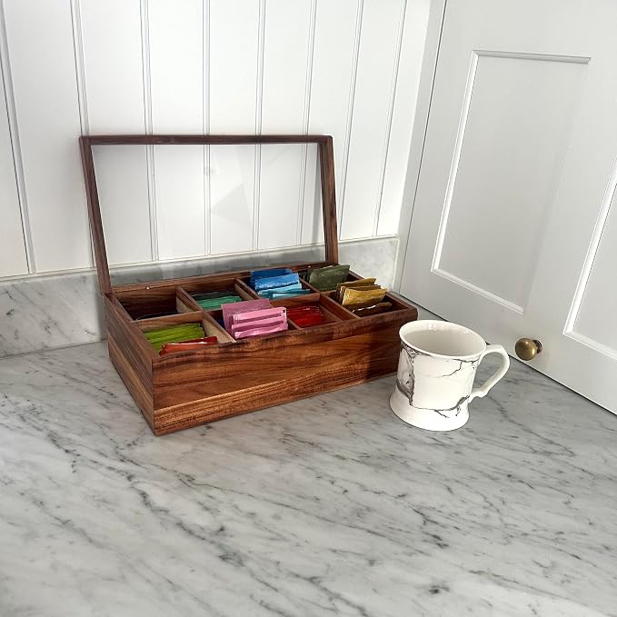 Ironwood Cornwall Tea Box, 8 Compartment Tea Organizer, Acacia Wood - Image 7