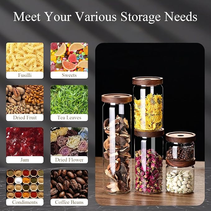 Glass Jars with Airtight Wood Lids - 25 OZ / 750 ML Kitchen Pantry Storage Containers, Decorative Canister for Chia Seed, Coffee Bean, Sugar, Spice, Cereal, Oats, Cookie, Candy, Tea, Nuts, Set of 2 - Image 7