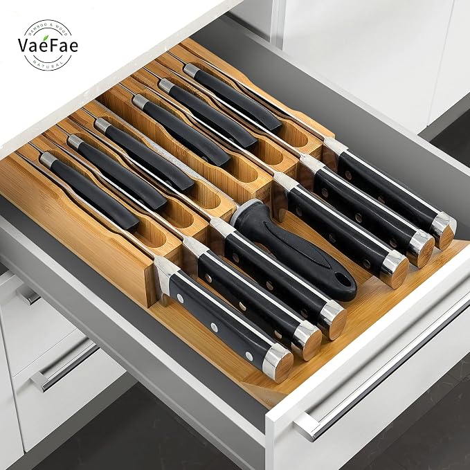 VaeFae Bamboo Silverware Drawer Organizer and Bamboo Knife Drawer Organizer Insert Bundle - Image 8