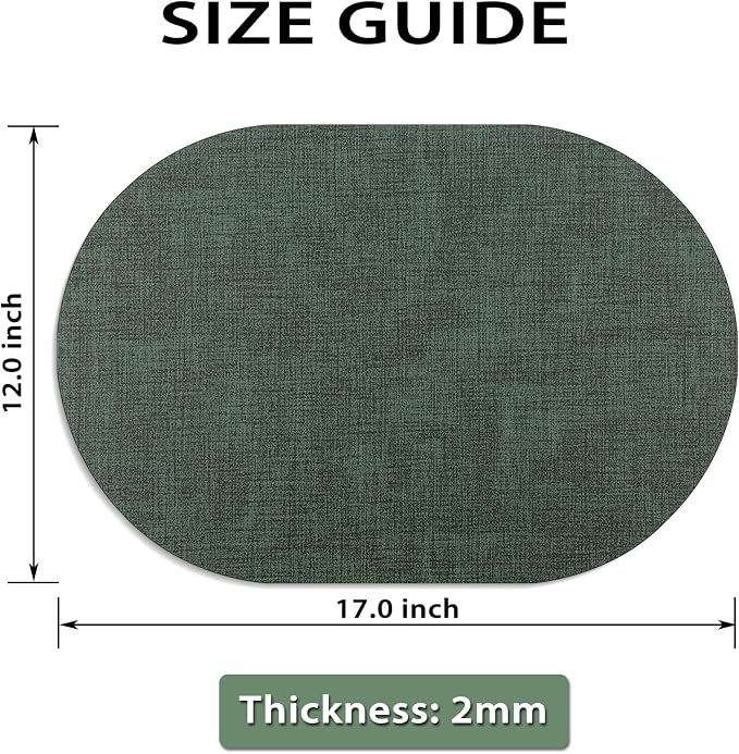Placemats Set of 4 - Washable Heat Resistant Table Placemats - Wipeable Faux Leather Oval Place Mats, Waterproof Table Mats for Dining Table, Green - Image 7