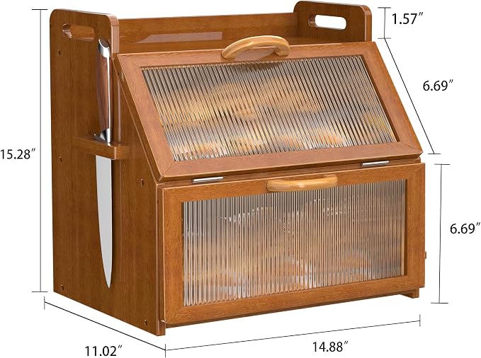 Bread Box for Kitchen Countertop, Large Bread Storage Container for Homemade Bread, Vintage Wooden Farmhouse Breadbox Organizers, Double Layer Bread Bin with Acrylic Window Bread Holder - Image 8
