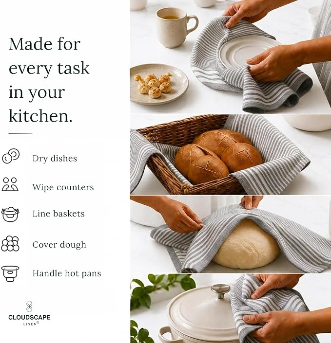 CSL Premium Kitchen Towels Set of 6,Highly Absorbent,Quick Dry,18x28, Grey - Image 9