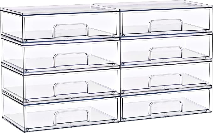 Sorbus Wide Stackable Acrylic Storage Drawers, 8 Pack Clear Plastic Organizer Bins for Baby Bottles, Makeup, Bathroom, Vanity & Countertop Organization, Pull-Out Drawer Design for Cabinets & Pantry - Image 7