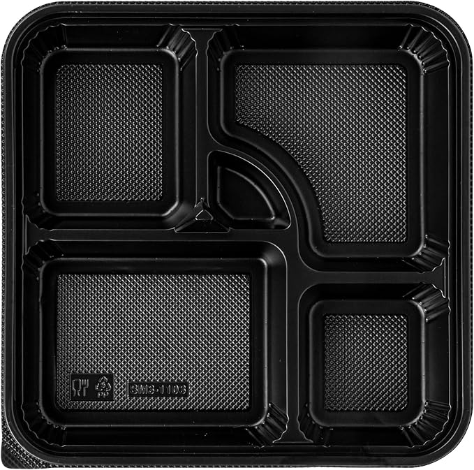 Restaurantware-Bento Tek 39.6 Ounce Meal Prep Containers, 100 Disposable To Go Food Boxes - Lids Sold Separately, 5 Compartments, Black Plastic Bento Lunch Boxes, Microwavable, Freezable - Image 9