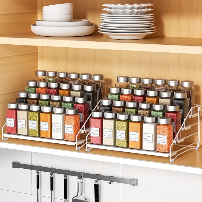 2 Pack Spice Rack Organizer for Cabinet, Depth Adjustable 4 Tier Spice Rack | White, Metal Spice Organization for Cabinet, Easy Visibility, Tiered Spice Rack Perfect for Cabinet, Pantry and Countertop - Image 7