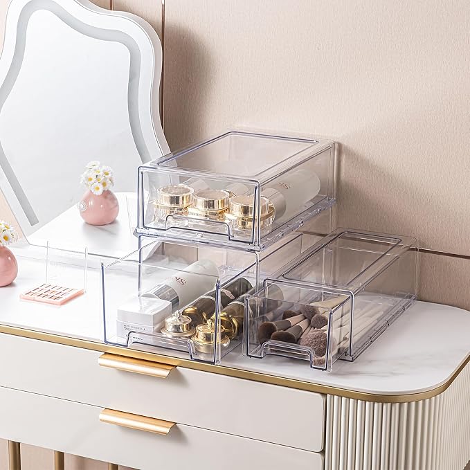 Clear Acrylic Stackable Storage Drawers, Plastic Refrigerator Organizer Bins with Handles for Undersink, Cabinet, Fridge, Closet, Pantry, Office, Bathroom, Kitchen(2 Pack) - Image 7