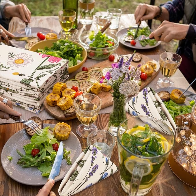 Funnymoom 36 Pcs Herbs and Wild Flowers Cloth Napkins Floral Plants Reusable Napkins Country French Toile Dinner Soft Absorbent for Summer Holiday Party - Image 6