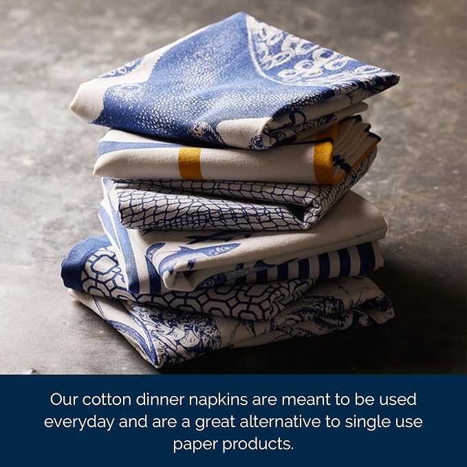 School of Fish Dinner Napkins Set of 4 | 100% Cotton Cloth Set for Entertaining or Everyday Table | Perfect for Wedding, Birthday, Christmas Blue and White, 22 Inch Square - Image 7