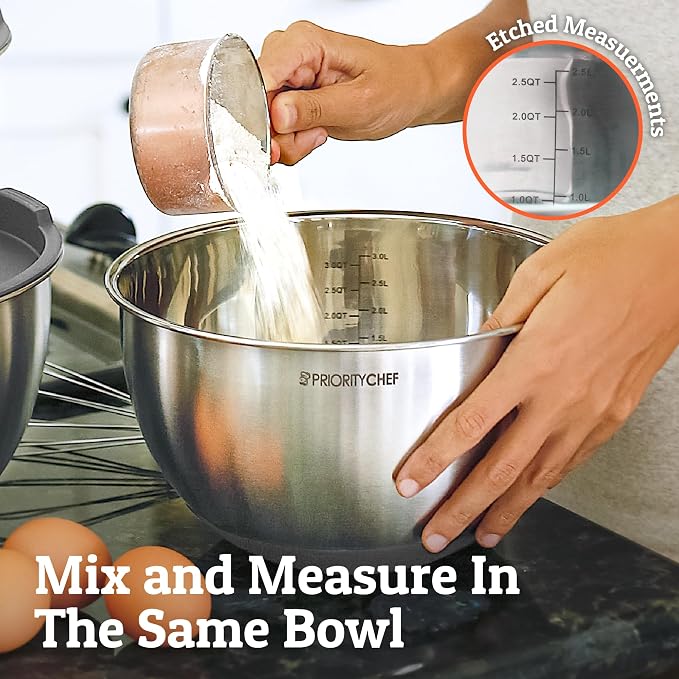 Premium Mixing Bowls With Airtight Lids Set, Thicker Stainless Steel Mixing Bowl Set, Large Prep Metal Bowls with Lids, Nesting Bowls for Kitchen, 1.5/2/3/4/5 Qrt, Grey - Image 7