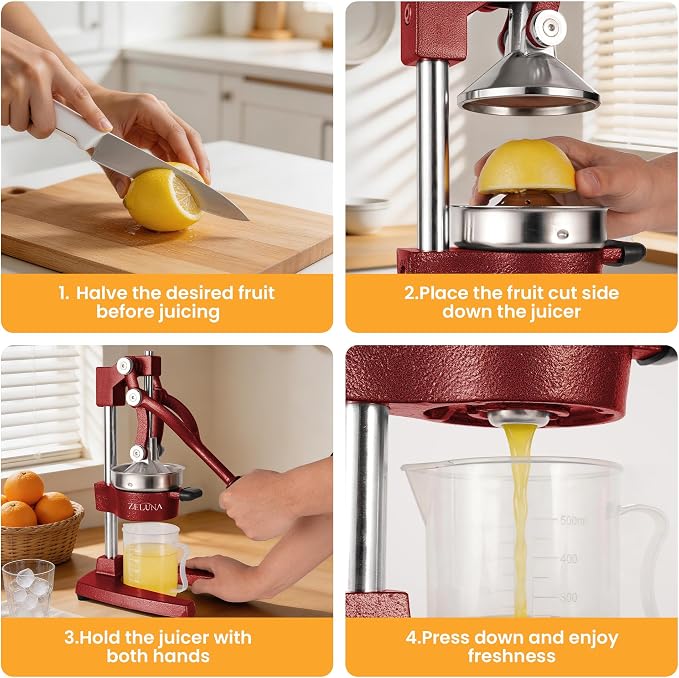 Cast Iron Manual Hand Press Juicer for Citrus & Pomegranate,Deep Red | Stainless Steel Heavy Duty Squeezer,Easy to Clean,Effortless Lever-Press Design,For Home Cooks,Health Enthusiasts,Bartenders - Image 7