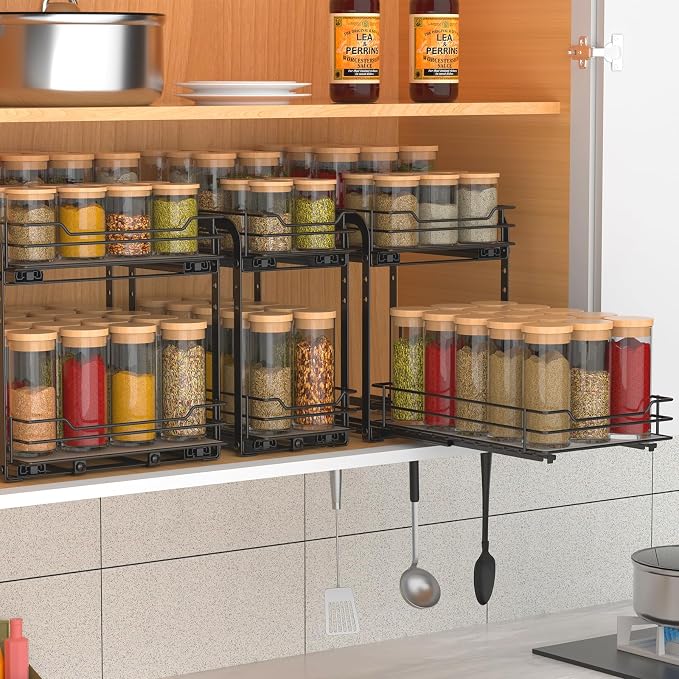 BOIVSHI Spice Rack, Pull Out Spice Racks Organizer for Cabinet, Height Adjustable Heavy Duty Metal Basket for Inside Cabinets & Pantry Closet (2 Tier,7.5''Wx10.5''Dx9.5''H) - Image 7