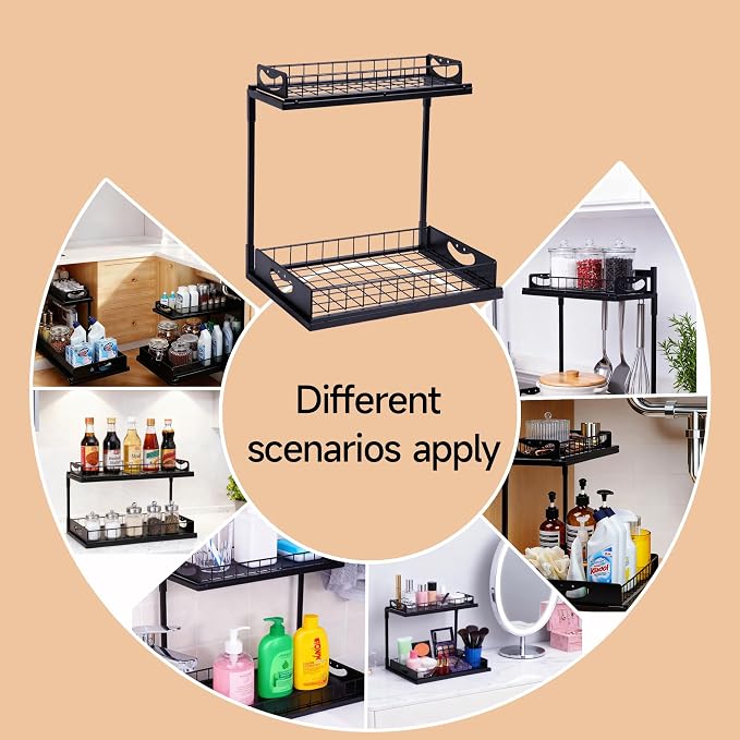 2 Pack Pull-Out Storage Basket Under Sink Organizers Under Sink Storage Racks For Kitchen Cabinet,Bathroom,Storage Box, Black - Image 7