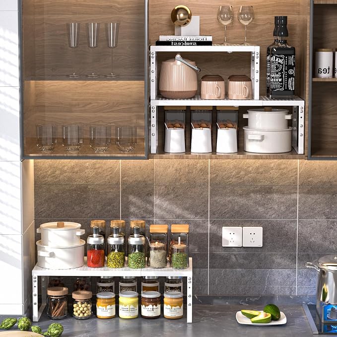 Cabinet Shelf,Expandable Adjustable Stackable Kitchen Organizer,for cabinets, Kitchens, countertops, bathrooms Shelf Organizer(1Pack/White,Large) - Image 9