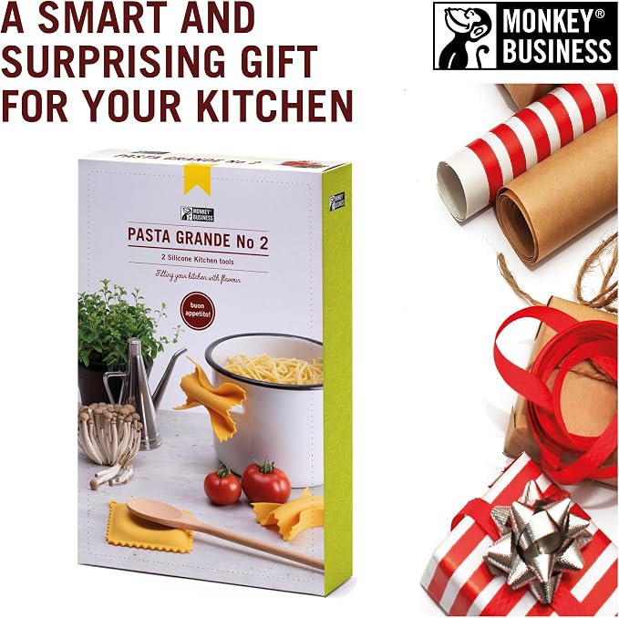 Monkey Business Pasta Shaped Silicone Kitchen Tools in a Gift Box / 2 of Our Big Pasta Shaped Kitchen Gadgets/Farfalloni Shaped Pot Grips, and Ravioli-Shaped Spoon Rest/Pasta Grande No. 2 - Image 9