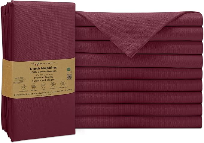 Ruvanti Cloth Napkins Set of 12, 100% Cotton High GSM 18x18 Inches Soft, Washable, Highly Durable & Absorbent, Perfect for Parties, Christmas, Thanksgiving Dinners – Burgundy - Image 9