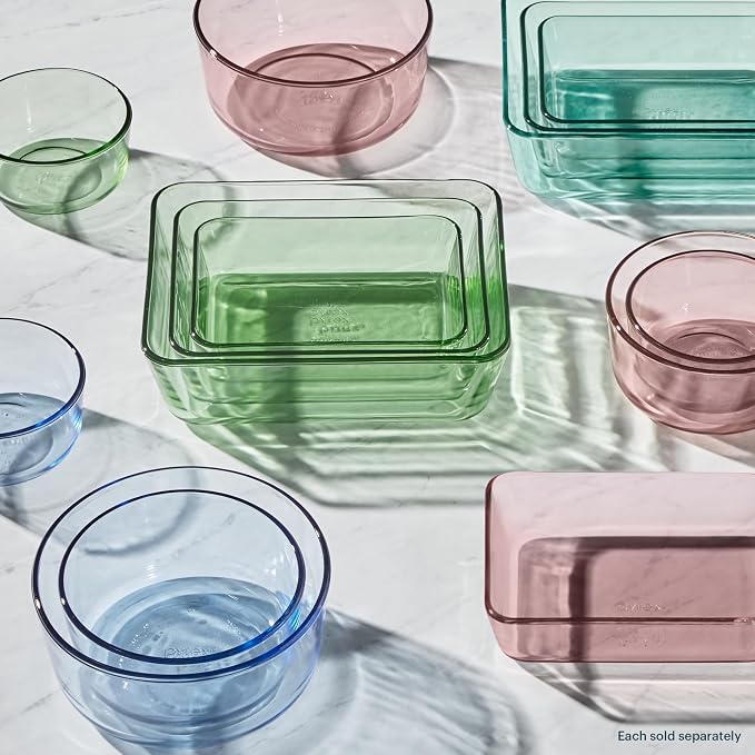 Pyrex Colors (3-Pack, Medium) Tinted Glass Round Food Storage Container Set, Snug Fit Non-Toxic Plastic BPA-Free Lids, Freezer Dishwasher Microwave Safe, 2 Cup, 4 Cup & 7 Cup - Image 7