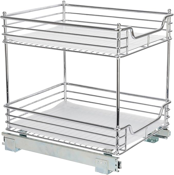 Household Essentials Glidez Chrome-Plated Steel Pull-Out/Slide-Out Storage Organizer with Plastic Liners for Under Cabinet Use - 2-Tier Design - Fits Standard Size Cabinet or Shelf, Chrome - Image 11