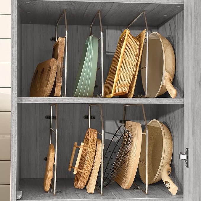 Blulu 6 Pcs Baking Sheet Organizer 12" x 20" Tray Dividers for Cabinets Kitchen Cabinet Dividers Vertical for Baking Sheets Chrome Pan Rack Storage Wires for Kitchen Cupboards (Silver) - Image 6