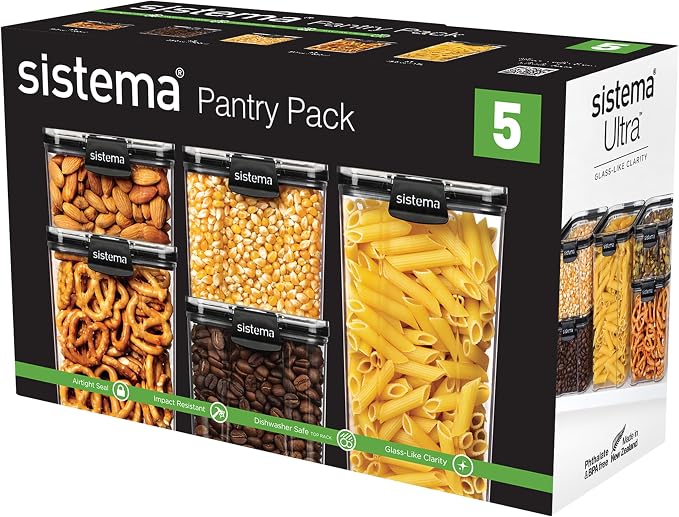 Sistema Tritan Ultra Airtight Pantry & Kitchen Storage Containers, 5-Pack, Clear Stackable Square Food Storage, BPA-Free, Dishwasher & Freezer-Safe (Microwave-Safe Without Lid) - Image 9