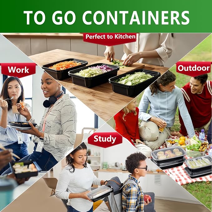 38oz Meal Prep Containers Bulk 48 Set with Forks and Lids - 1 Compartment Food Containers Leakproof Snack Container Reusable Food Storage Containers, Freezer Safe Plastic Lunch Take Out Box - Image 8
