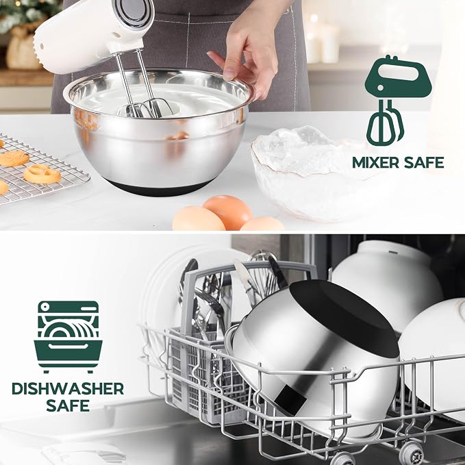 Onader Mixing Bowls with Lids Set of 6 for Kitchen, Stainless Steel Metal Nesting Bowls with Non-Slip Bottom Black - Size 1, 1.5, 2, 2.6, 3.5, 7QT - Image 8