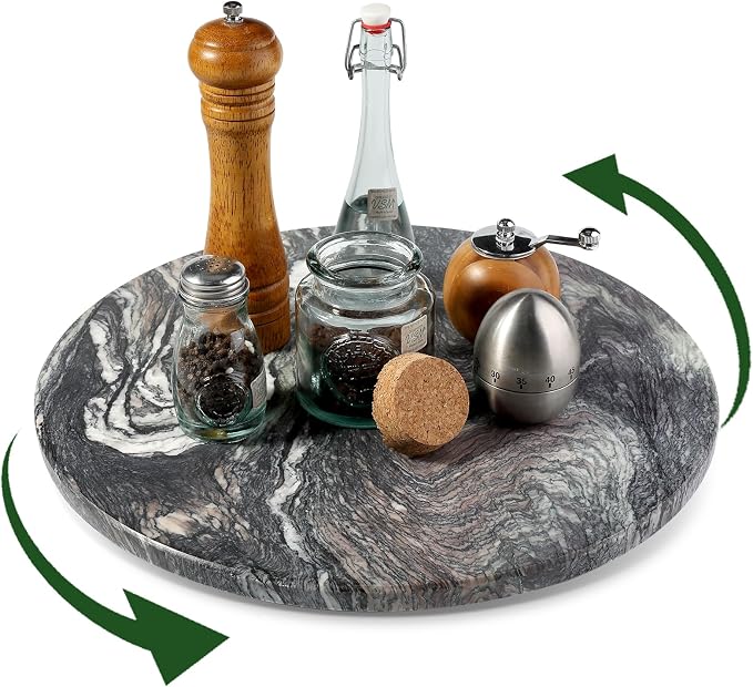 16'' Luxurious Natural Marble Lazy Susan Marble Turntable for Kitchen Dinning, Lazy Susans Organizer for Cabinet, Serving Rotation Spinning Tabletop Organizer Swiveling, Spice Rack Storage - Image 9