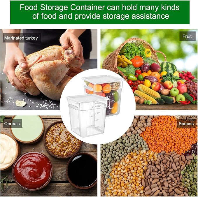 FoldTier 2 Pieces Square Food Storage Containers Polycarbonate Clear food Container with Lid Commercial Storage with Graduations for Commercial Kitchen Dough Marinating Meat (White,18 Qt) - Image 7