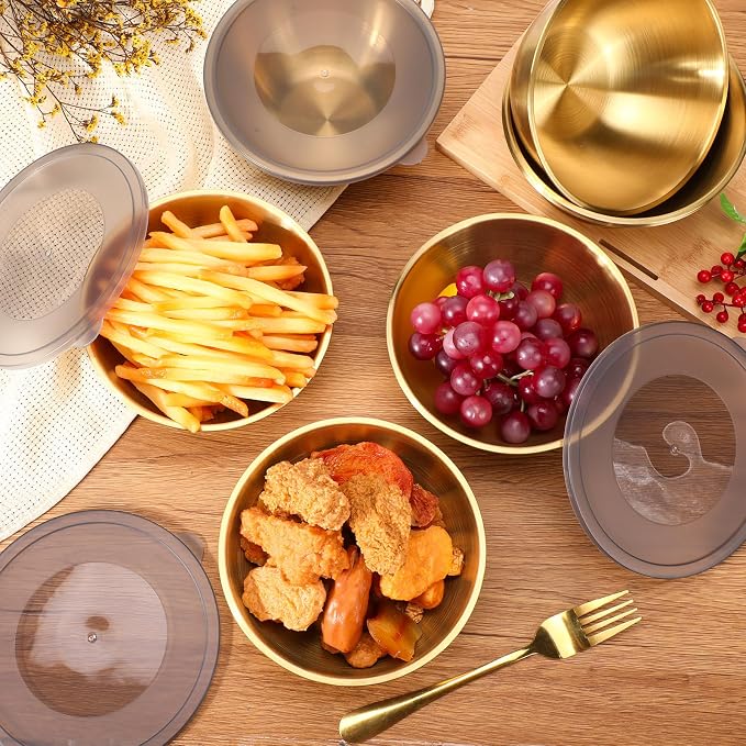 Nuogo 12 Pcs 6.69 Inches Gold Stainless Steel Mixing Bowls with Airtight Lids Stackable Metal Serving Esthetician Facial Bowls for Salad, Fruit, Soup & Kitchen Prep - Image 7
