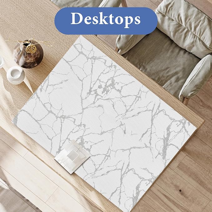 Drawer and Shelf Liner for Kitchen Cabinet: 12 in X 20 Ft Non Slip | Waterproof Shelf Paper Non Adhesive Refrigerator Liners Silver Marble Easy Liners for Bathroom with Knife Tape Measure - Image 8