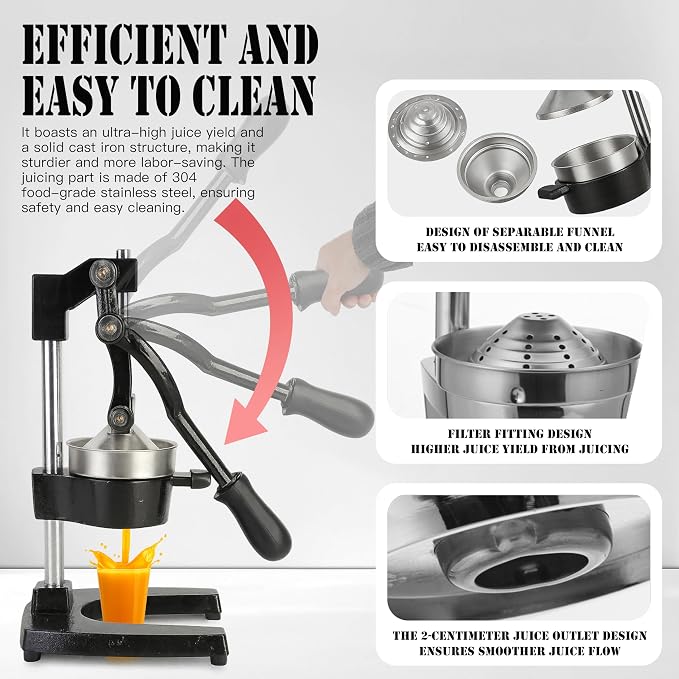 Cast Iron Juicer – Heavy Duty Manual Citrus Juicer, Professional Orange Press, Stainless Steel Lemon Squeezer & Lime Juice Extractor - Image 7