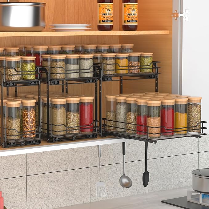 BOIVSHI 2-Tier Spice Rack, Pull Out Cabinet Organizer Spice Racks Height Adjustable Heavy Duty Metal Basket for Inside Cabinets & Pantry Closet(9.5''Wx10.5''Dx9.5''H) - Image 7