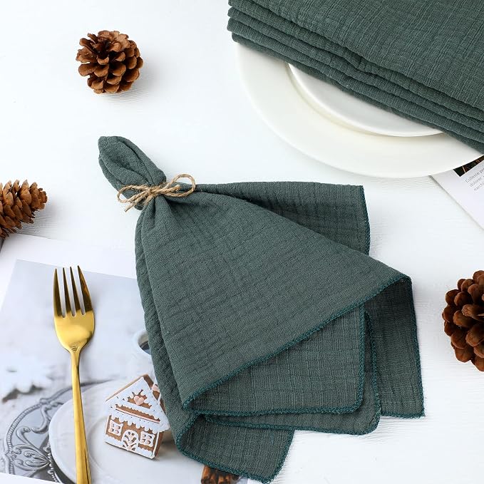 50 Pcs Sage Green Cloth Linen Napkins Cotton Linen Dinner Napkins Solid Color Reusable Table Dinner Napkins for Hotel, Lunch, Restaurant, Weddings Engagement Party Guests Family, 16.5 x 16.5'' - Image 7