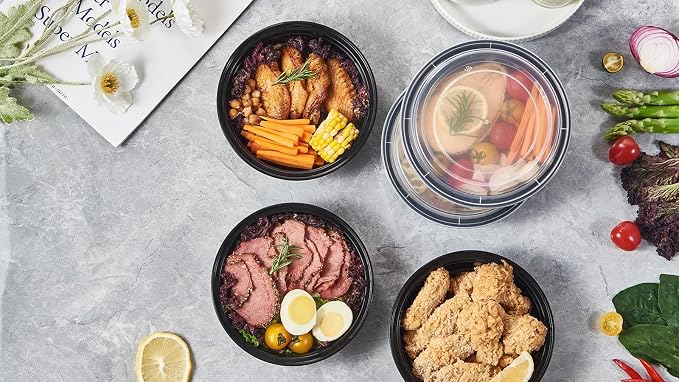 Jaluxing 24 oz 50 ct Round Meal Prep Containers with Lids Plastic Food Storage Lunch Plan To Go Box Disposable Take Out Bowls BPA Free Durable Stackable Microwave Freezer Safe (Formerly FULING) - Image 7