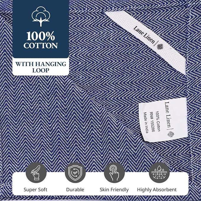 LANE LINEN Kitchen Towels Set - 100% Pure Cotton Dish Towels for Kitchen, Super Absorbent Kitchen Hand Towel, Tea Towels, Soft & Durable Dish Cloths, Pack of 12 – 14”x25”, Indigo - Image 8