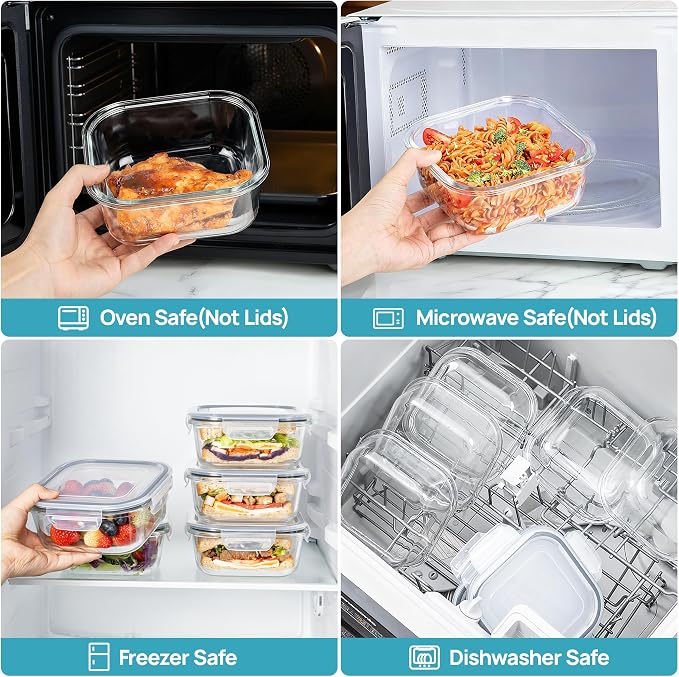 Vtopmart 5Pack 27oz Glass Food Storage Containers with Lids, Grey | Glass Meal Prep Container Sets, Sandwich Containers, Snap Airtight Lid For Microwave, Oven, Freezer and Dishwasher, BPA Free - Image 7