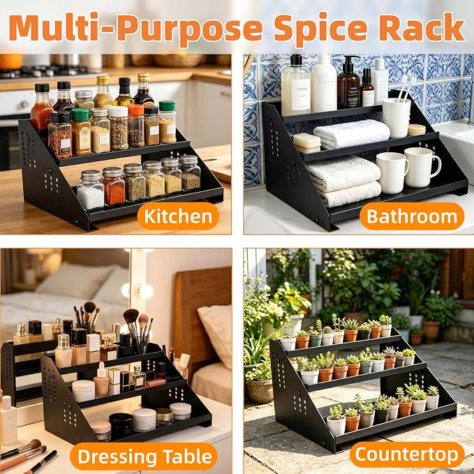 RICHMYC 3-Tier Spice Rack Organizer, 13"-22" Expandable, Height Adjustable | Metal Spice Organization for Cabinet, Kitchen Seasoning Organizer , Anti-Slip Guardrail Spice Storage for Countertop, Pantry - Image 7