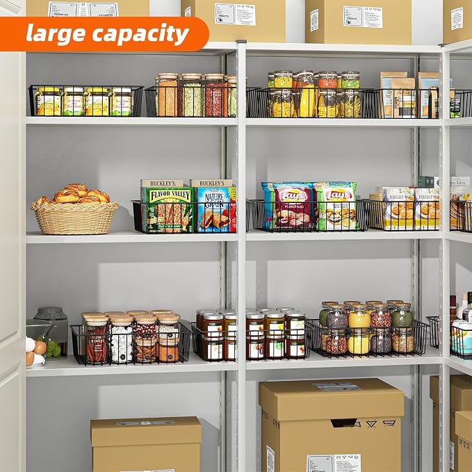 Simple Trending 12 Pack Extra Large Wire Storage Baskets, Black | Pantry Organization for Cabinets, Metal Basket Kitchen, Garage - Image 7