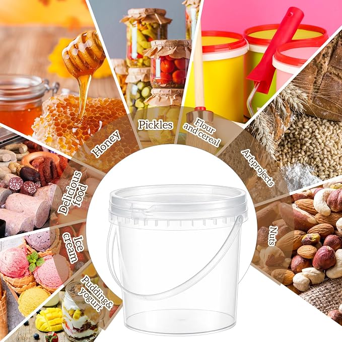 20 Pack 16 oz /500 ml Clear Plastic Bucket with Handle and Lids Food Storage Containers Freeze Safe Ice Cream Tubs for Deli Kitchen Drinks Home - Image 7