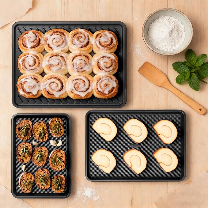 Nonstick Baking Sheet Set with Cooling Rack, 4-Piece Cookie Sheets for Baking, 0.8mm Heavy Duty Carbon Steel Oven Pans, Ceramic Coated Half Sheet, Jelly Roll Pan & Quarter Sheet, PFOA/PTFE Free - Image 8
