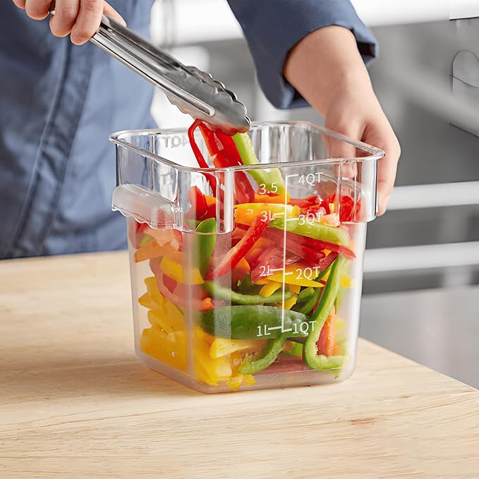 4 Pack 4QT Square Food Storage Containers with Lids | Clear NSF polycarbonate containers with scale, label and measuring cup, stackable for prep, storage, freezer. Dishwasher safe - Image 9