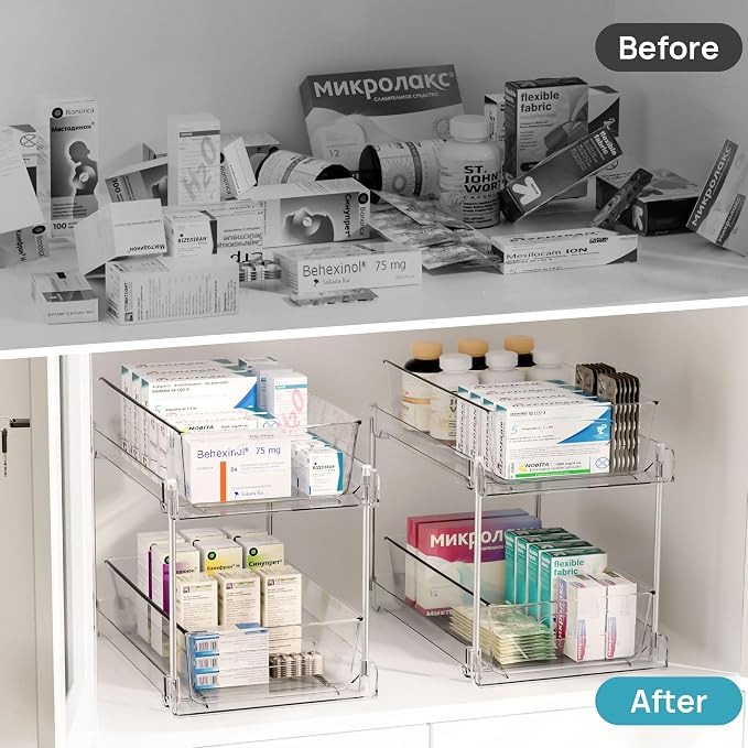 Vtopmart 4 Pack Pull Out Bathroom Under Sink Organizer (S-Standard) | Slide-out drawers, Multi-purpose storage, Clear visibility, Easy Set-up - Image 7